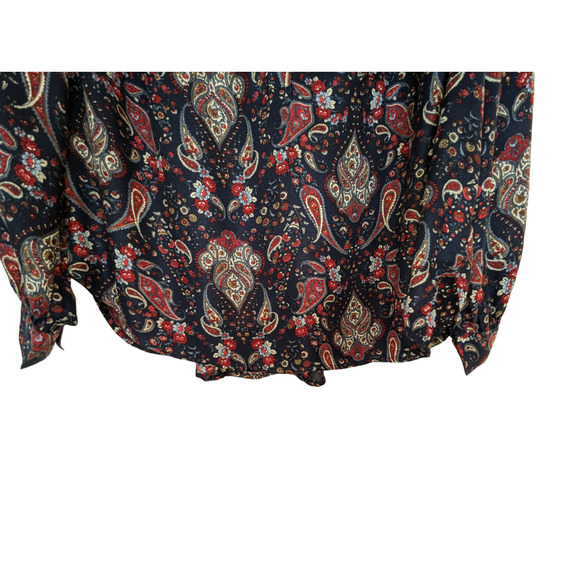 H&M Womens 12 Multicolor Blouse Paisley Red Blue White Button Up V Neck - Picture 8 of 13